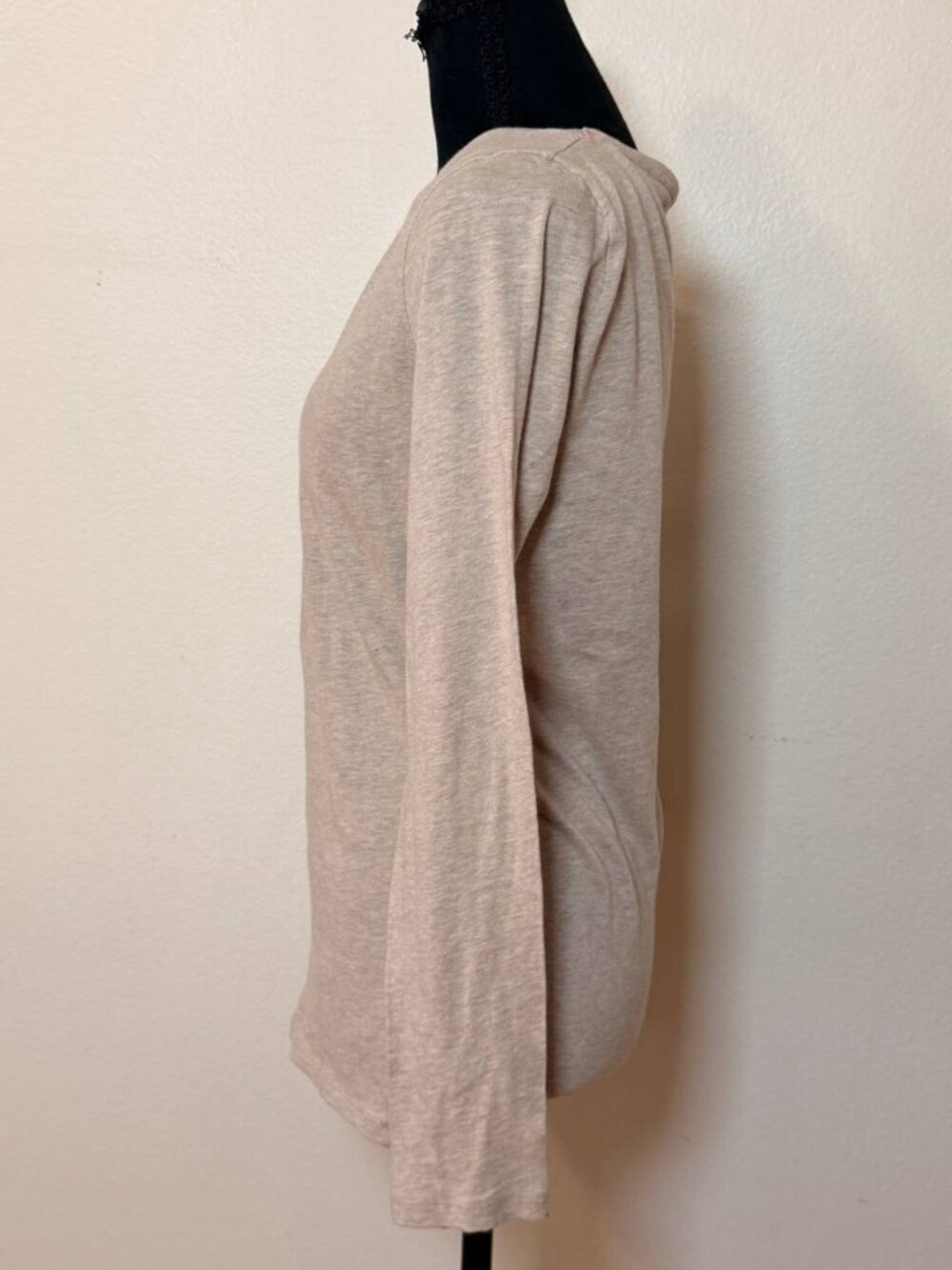 Majestic Filatures Paris Beige Cotton Cashmere Long Sleeve Tee Basic Luxe - Picture 4 of 6